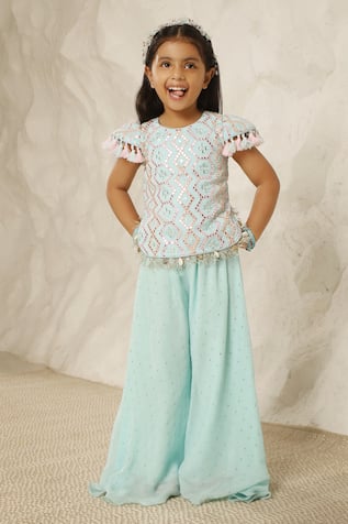 FAYON KIDS x AZA Mirror Embroidered Top & Palazzo Set 