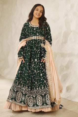 FAYON KIDS x AZA Sequin Embroidered Anarkali With Dupatta 