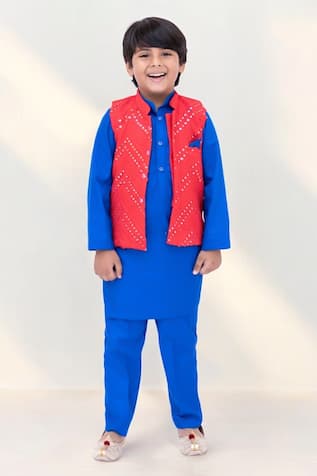 FAYON KIDS x AZA Mirror Embroidered Bundi With kurta Set 