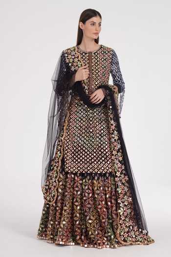 Abhinav Mishra Mirror Jaal Embroidered Kurta Lehenga Set 