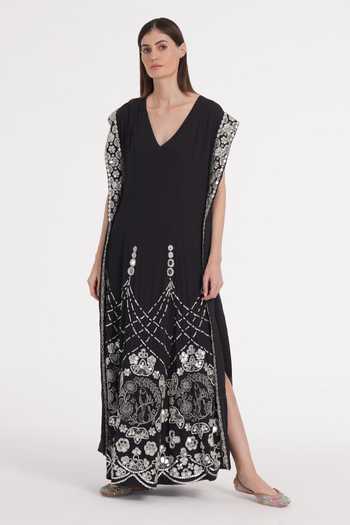 Abhinav Mishra Bloom Embroidered Black Kaftan 