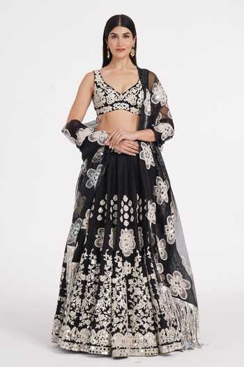 Abhinav Mishra Black Blossom Embroidered Lehenga Set 