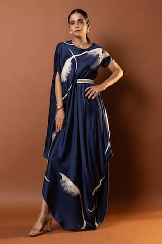 Vedika M Abstract Print Maxi Dress With Belt 