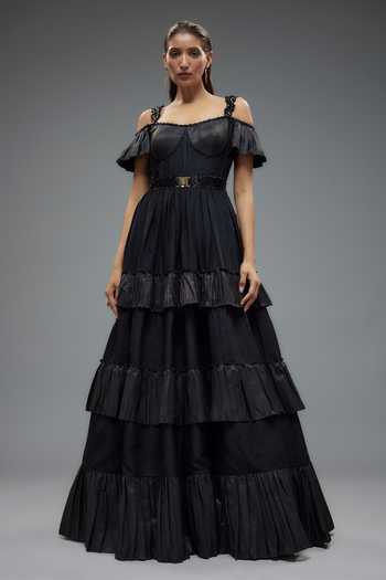 Rocky Star Black Cold Shoulder Tiered Corset Gown 