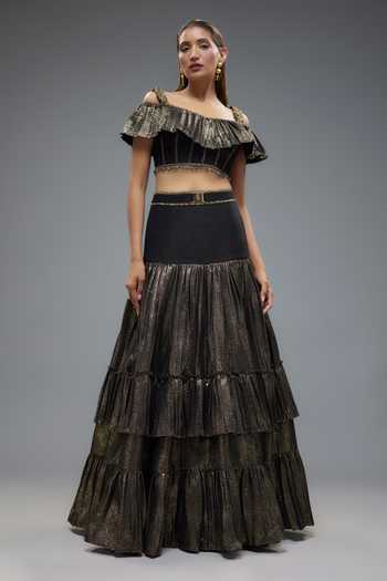 Rocky Star Gold Black Embroidered Mermaid Lehenga Set 