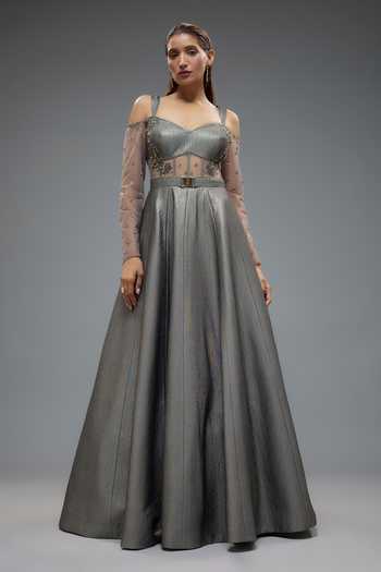 Rocky Star Grey Bead Embroidered Corset Gown 