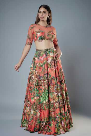 Rocky Star Botanic Print Ruffle Lehenga & Blouse 