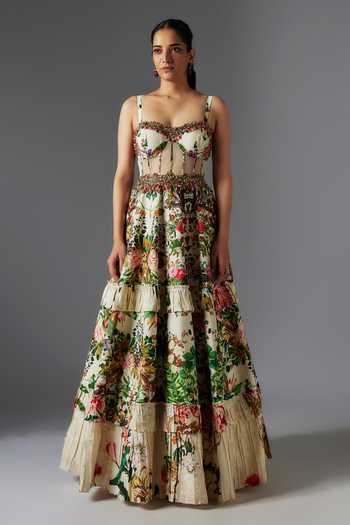 Rocky Star Botanical Print Strap Sleeves Gown 