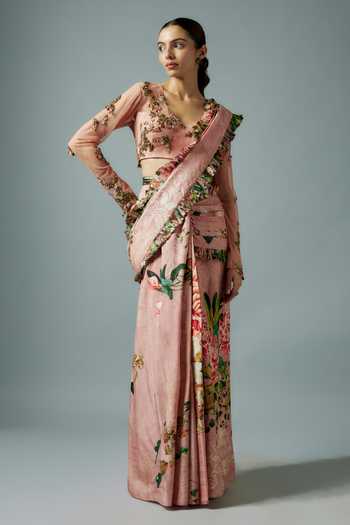Rocky Star Gardenia Print Pre-Draped Saree & Blouse 