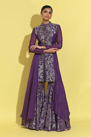 Rishi And Vibhuti Bloom Woven Kurta Set With Gharara 