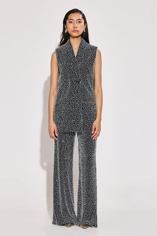 Twinkle Hanspal Embellished Black Blazer & Wide Leg Pant Set 