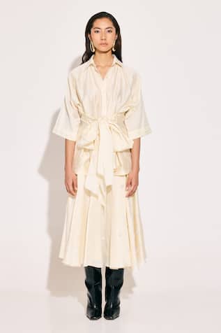 Twinkle Hanspal Ivory Tie Up Shirt & Bloom Midi Skirt 