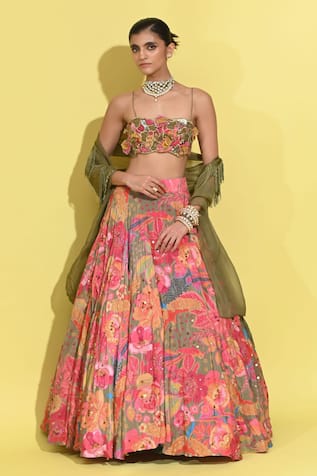 Rishi and Vibhuti Dhom Tannaa Rosette Print Lehenga With Blouse 