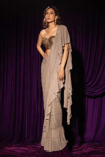 Chhaya Mehrotra Embellished Pre-Draped Ruffle Saree & Bustier 