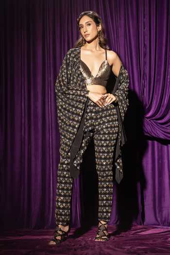 Chhaya Mehrotra Rhinestone Embellished Black Cape 