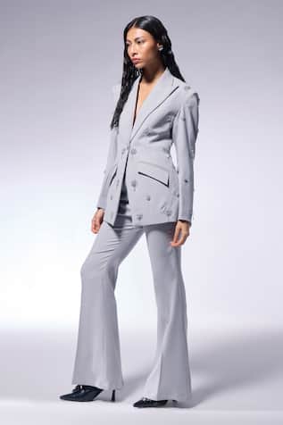 Cilvr Floral Embroidered Grey Blazer 