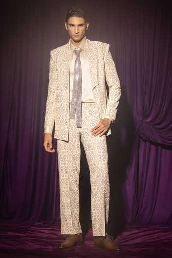 Chhaya Mehrotra Embellished Rhinestone Jacket Pant Set 