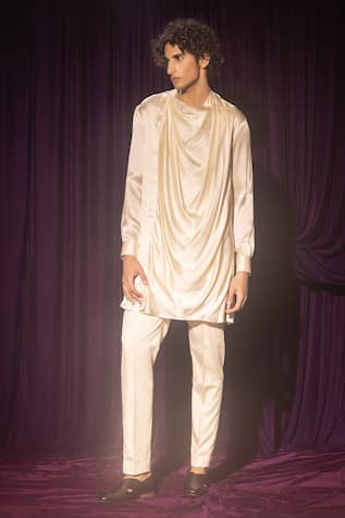 Ivory Cowl Neck Kurta Set 