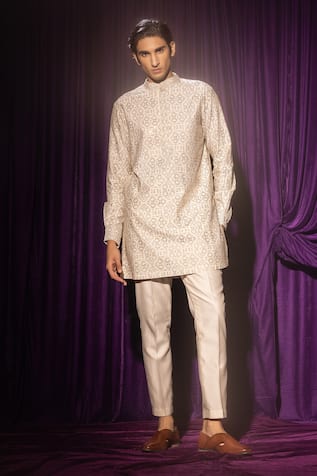 Ivory Geometric Embellished Kurta Set 