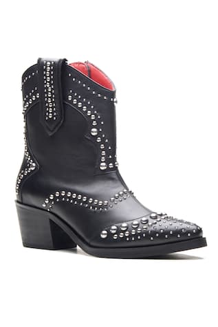 Black Stud Embellished Tapered Toe Boots 