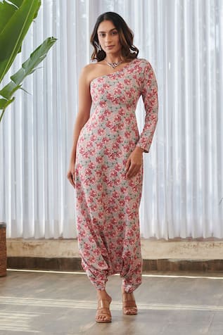 Pasha India x AZA Floral One Sholder Dhoti Jumpsuit 