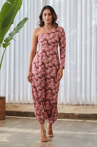 Pasha India x AZA Burgundy Floral Dhoti Jumpsuit 