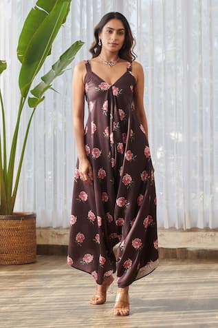 Pasha India x AZA Flower Print Palazzo Jumpsuit 