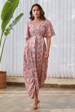 Pasha India x AZA Cut-Out Floral Print Dhoti Jumpsuit 