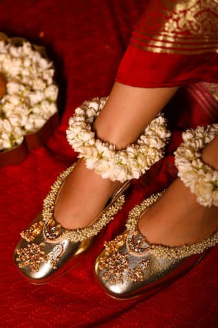 Gold Half Crescent Embellished Mule Heels 