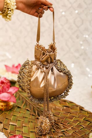 Gold Ghungroo Embroidered Potli Bag 