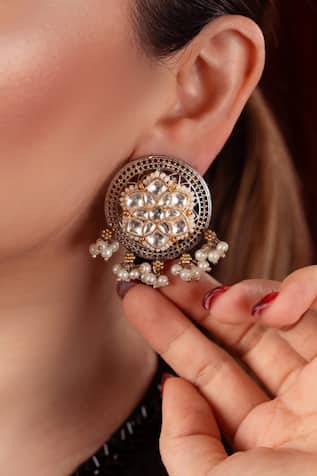 Kundan Pearl Embellished Stud Earrings 