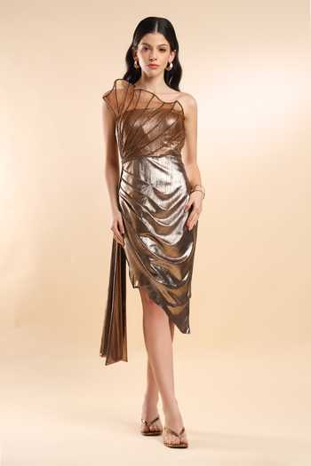 Amrta By Guneet Kondal Amber Satin Draped Dress 