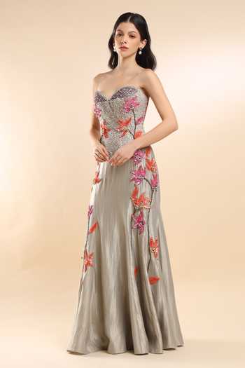 Amrta By Guneet Kondal Bloom Embroidered Corset Blouse & Skirt Set 