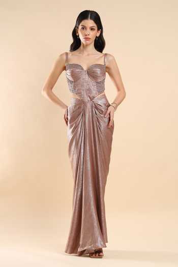 Amrta By Guneet Kondal Metallic Embellished Bustier & Draped Skirt 