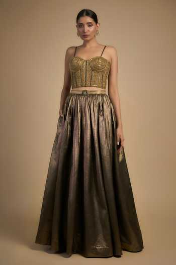 Rocky Star Gold Shimmer Embellished Lehenga & Corset Set 