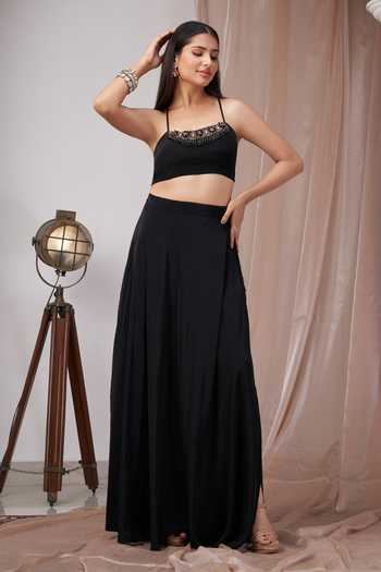 Amani Embellished Black Blouse & Skirt Set 