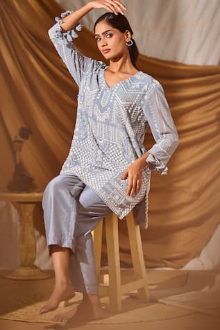 Meenal Paraswani Chikankari Mosaic Embroidered Kurta Set 