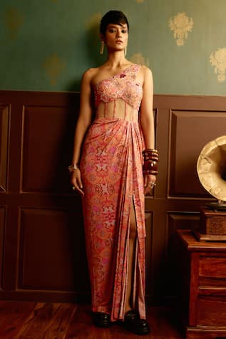 Reeti Arneja Kaleidoscopic Print Draped Saree Gown 