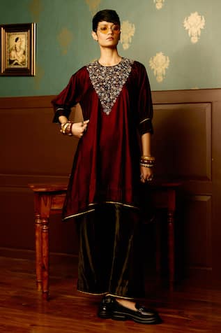 Reeti Arneja Sangria Hand Embroidered Kurta With Palazzo 