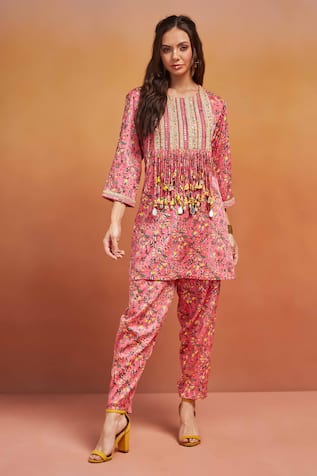 SHIKHA MALIK Floral Handblock Print Kurta With Pant 