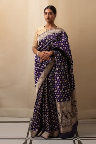 Priyanka Raajiv Paisley Floral Butti Silk Banarasi Saree 