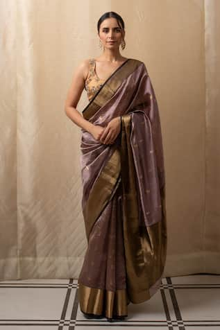 Priyanka Raajiv Floral Woven Purple Saree With Running Blouse 