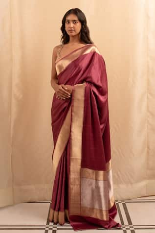 Priyanka Raajiv Wine Banarasi Saree With Running Blouse 