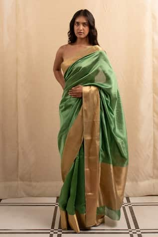 Priyanka Raajiv Green Silk Chanderi Saree With Blouse 