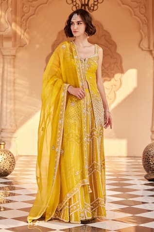 SAISHA Cutdana Embroidered Yellow Peplum Sharara Set 