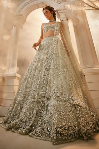 Swish By Dolcy And Simran Mint Green Sequin Embroidered Bridal Lehenga Set 