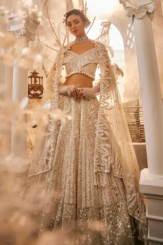 Swish By Dolcy And Simran Tonal Sequin Embroidered Bridal Lehenga Set 