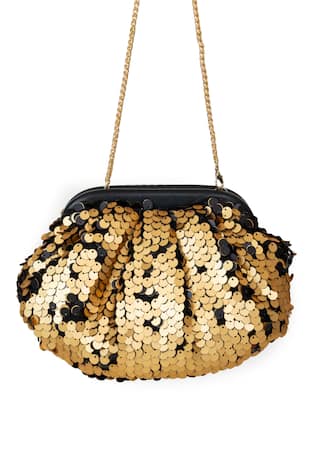 SG Collection By Sonia Gulrajani Gold & Black Reversible Sequined Clutch Bag 