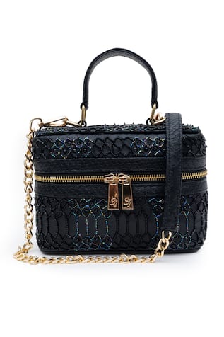 Black Pearl & Cutdana Embroidered Handbag 