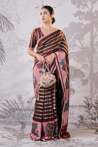Aamra By Lavanya Hand Painted Kalamkari Saree Set 
